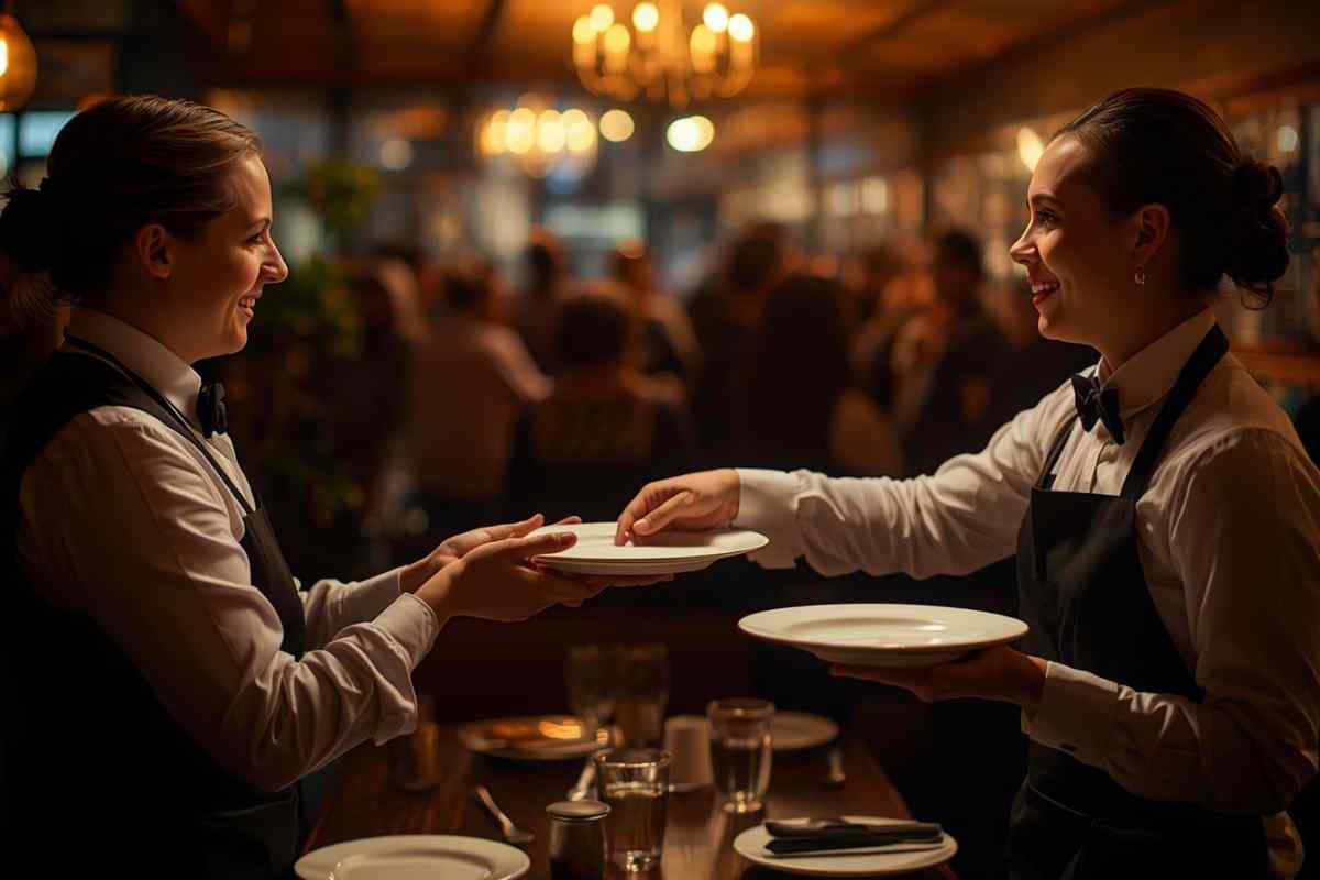 cameriere si passano dei piatti