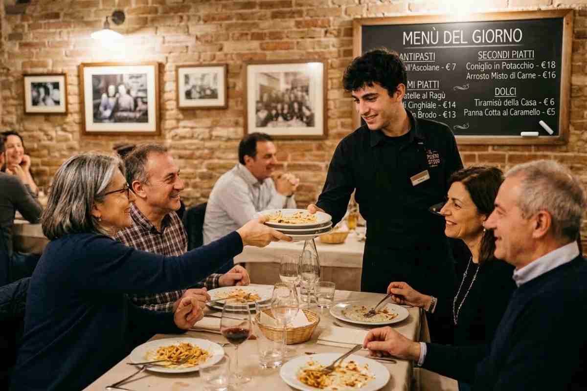 il gesto di passare i piatti al cameriere